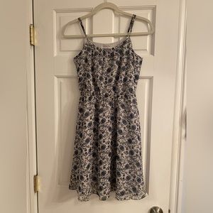 Loft grey summer dress with navy blue flowers
